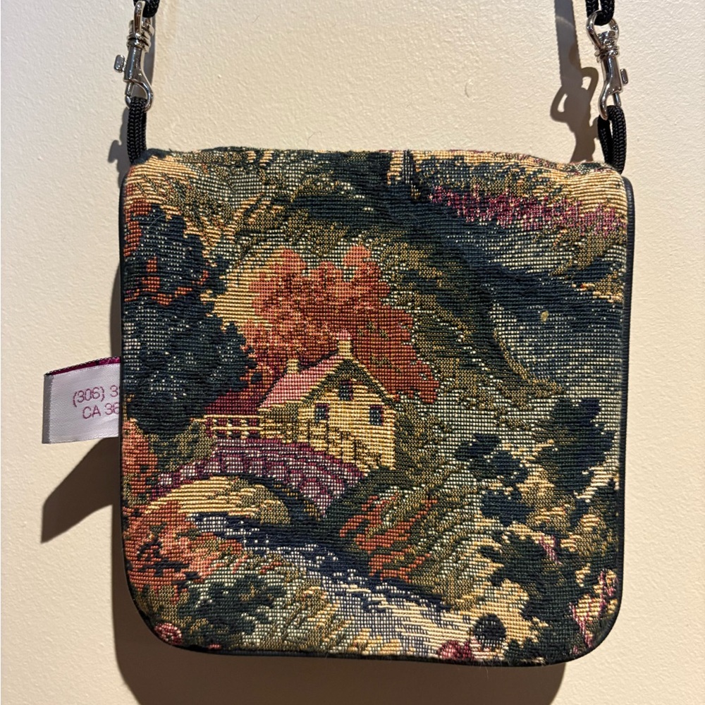 Tapestry Crossbody Mini Bag Wallet Thimble Creek Fox Hunting Cottagecore Vintage